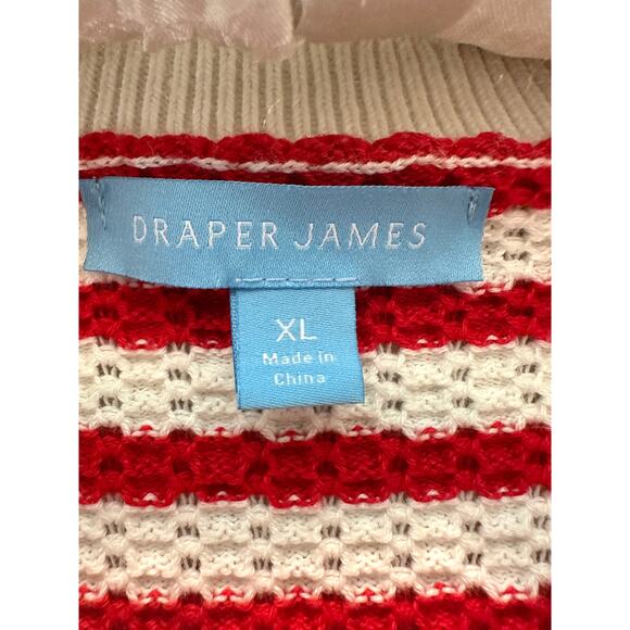 DRAPER JAMES | Red White Puff Sleeve Striped Knit Sweater Top | XL - Picture 6 of 8